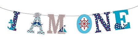 SUNBEAUTY I AM ONE Girlande 1. Geburtstag Dekoration Maritime Baby Deko (I AM ONE)
