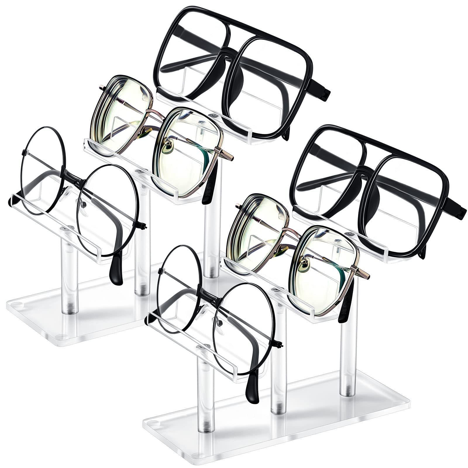 Photo 1 of Sintuff 2 Pcs Eyeglasses Display Stand 3 Tiers Acrylic Sunglasses Holder Clear Sunglasses Organizer Frame Eyewear Glasses Stand for Glasses Shop Home Storage