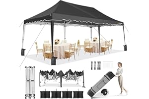 HOTEEL 10x20 Pop Up Canopy, Outdoor Easy Setup Party Tent, Waterproof Portable Enclosed Event Shelter with Wheeled Bag, Weight Bag for Backyard, Vendor, Black