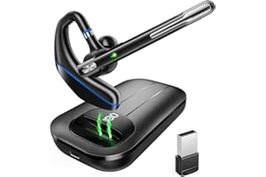 EKVANBEL Bluetooth Headset V5.3, Wireless Earpiece with 1000mAh Charging Case, 96H Talktime, Hands Free Noise Canceling Headphones with Dual-Mic for Computer Cell Phones Trucker Home Work (Blue)