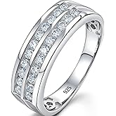 Heinlov D Color VVS1 Mens Moissanite Wedding Band 925 Sterling Silver Engagement Rings for Men Groom Eternity Pave Round Size 8-13