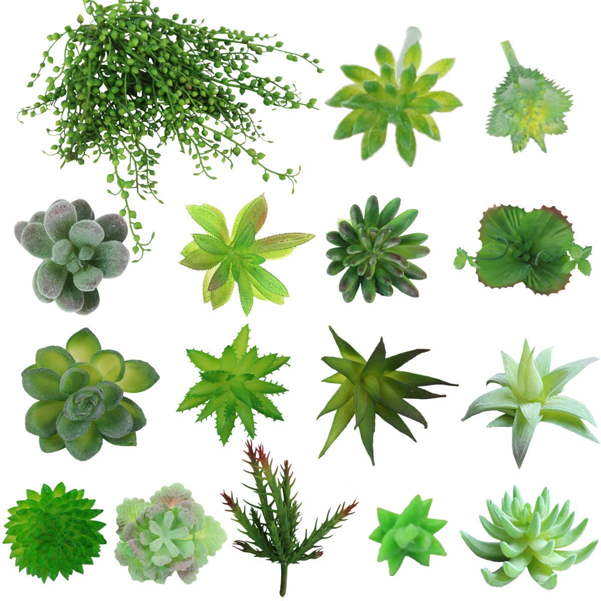 Assorted Green Artificial Succulent Plants Faux Fake Succulents Textured Cactus Stems Cacti Aloe Succulent In Different Artificial Hanging String of Pearls Plant For Wedding For Home Decor(16pcs)