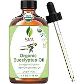 SVA Eucalyptus Essential Oil Organic – 4 Fl Oz – 100% Natural Organic Eucalyptus Oil - for Diffuser, Hair, Face, Skin Care, A
