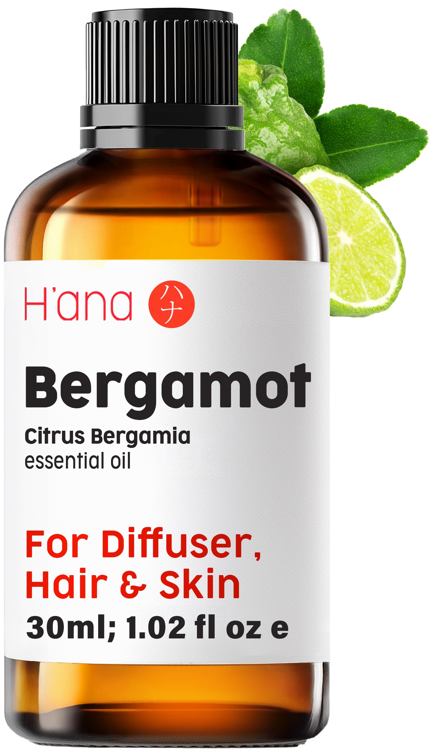 H’ana Bergamot Essential Oil for Diffuser - 100% Pure Therapeutic Grade Bergamot Essential Oil Organic - Bergamot Oil for Hair Growth, Shampoo, Skin & Aromatherapy (30 ml)