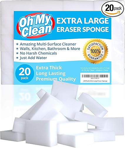 Amazon Com 20 Pack Extra Large Eraser Sponge Extra Thick Long Lasting Premium Melamine Sponges In Bulk Multi Surface Power Scrubber Foam Cleaning Pads Bathtub Floor Baseboard Bathroom Wall Cleaner