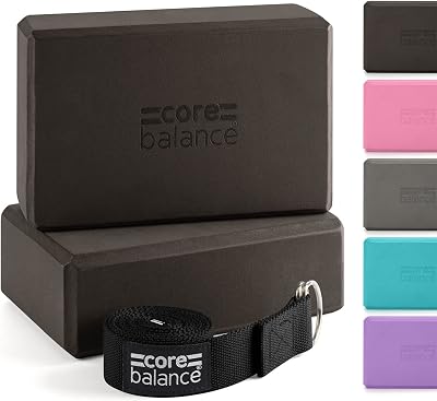 Core Balance Yoga Blocks Set of 2 High Density EVA Foam with Adjustable Strap