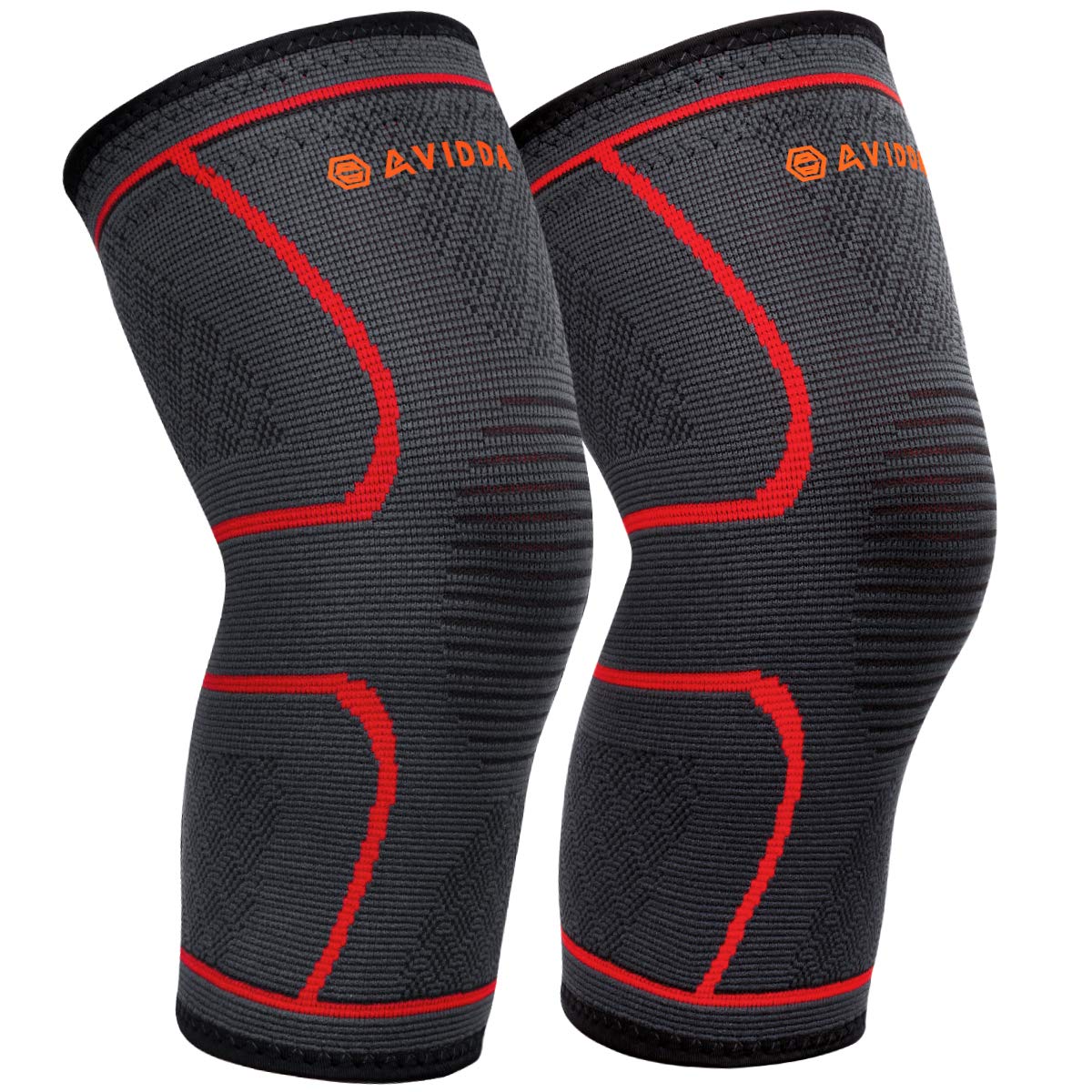 AVIDDA Knee Support Brace 2 Pack - Compression Knee Sleeves for Arthritis, Joint Pain, Ligament Injury, Meniscus Tear, ACL, MCL, Tendonitis, Running, Squats, Sports