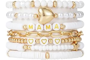 RISHEGAE Heishi Beaded Stretch Bracelets for Women Stackable Gold Polymer Clay Beads Bracelets Friendship Boho Summer Beach Bracelets Jewelry Set