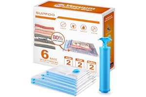 SUPFOO Vacuum Storage Bags 6 Pack(2 Jumbo/2 Large/2 Medium) Space Saver Bags Compression Bags,Vacuum Seal Bags for Clothing,Comforters,Blankets,Mattress,Duvets,Pillows,Hand Pump Included