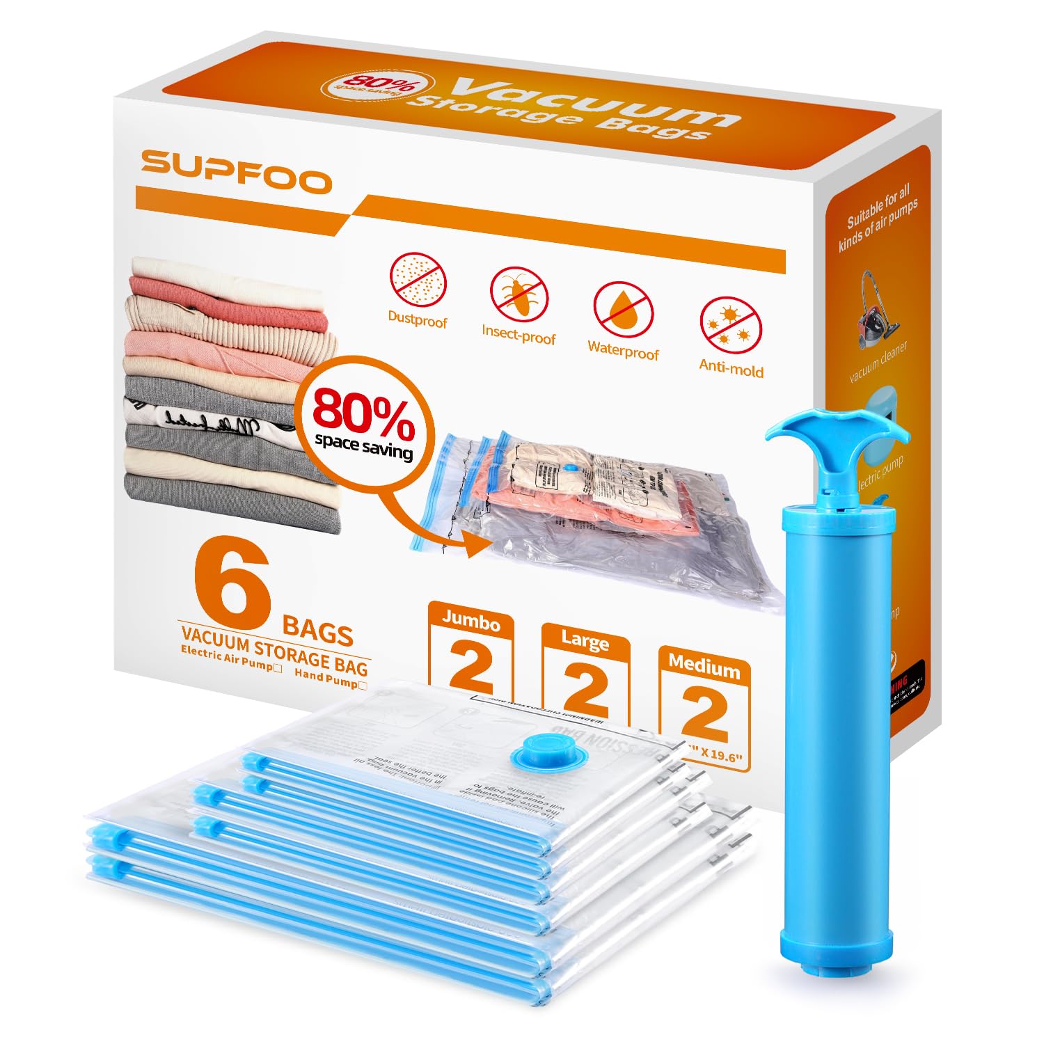 SUPFOO Vacuum Storage Bags 6 Pack