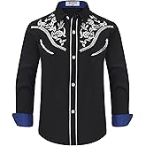 EDFTM Boy's Western Cowboy Shirt Embroidered Long Sleeve Regular Fit Casual Cotton Button Down Hippie Shirts