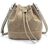 AFKOMST Suede Bucket Bags for Women Medium Slouchy Shoulder Handbag and Drawstring Hobo Purse with 2 Convertible Straps | Faux Suede, Spacious Room, Fit Tablet, A5 Notebook