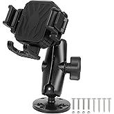 FPN Screw-Mounted Phone Mount with Vibration Dampener, for Car Boat Truck | Heavy-duty aluminum AMPS base &amp; medium arm. 1s lock/release, one-handed operation. Fits 4.7-7" phones, camera-friendly.