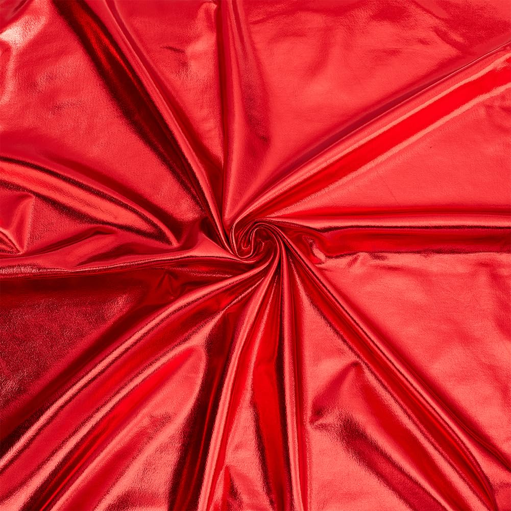 MAYJOYDIY Red Sparkly Hologram Spandex Fabric 1×1.5m Shiny Polyester Spandex Stretch Fabric for DIY Christmas Crafting and Sewing Costume Stage Perfomance Clothing Party Decor