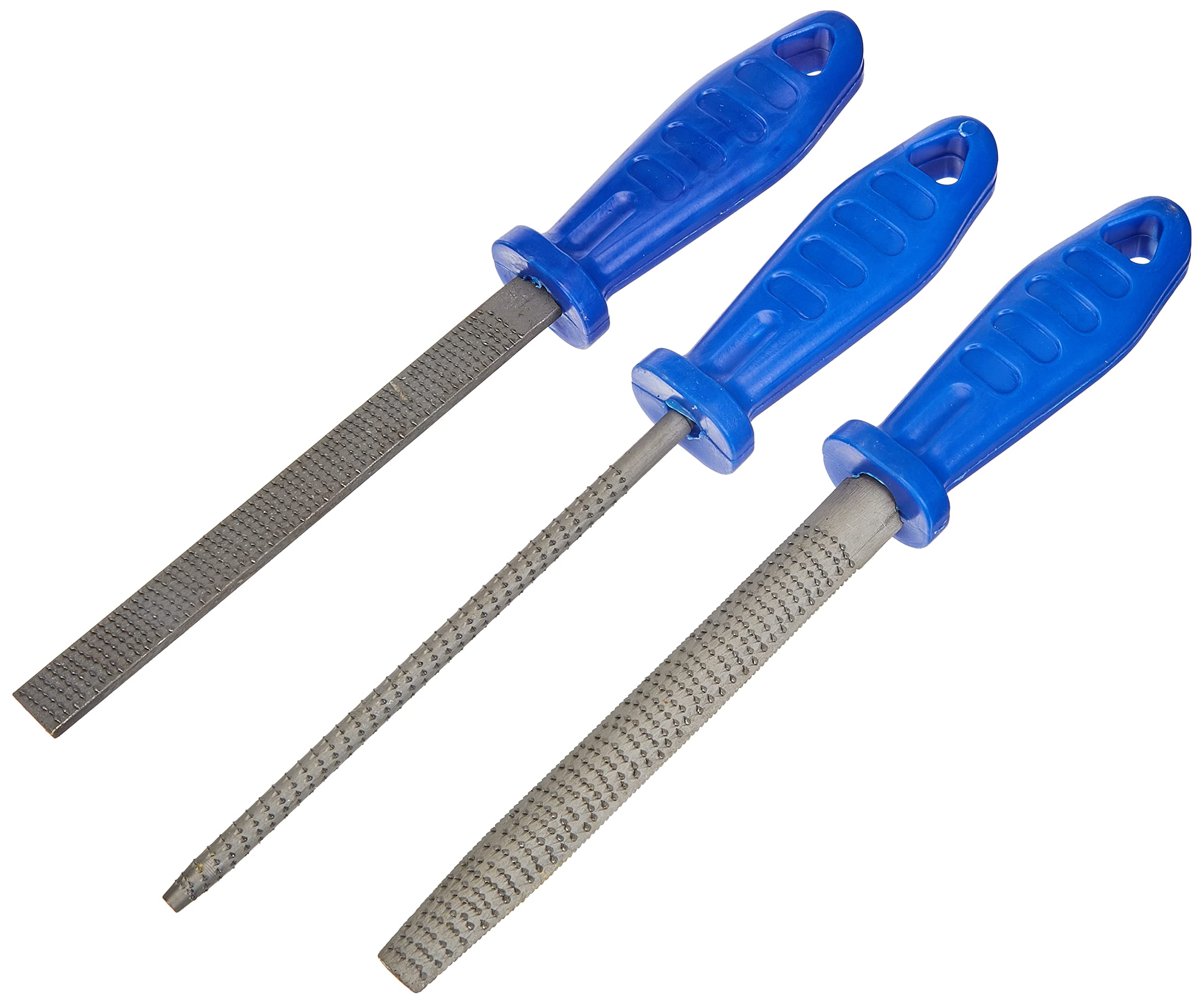 Honsell 79225 Corrugated Rasp Set 3 Rasps with Plastic Handle 1 Round 1 Half Round and 1 Flat for Coarse Soapstone Cutting Blade 15-20 cm Long Multi-Coloured One Size