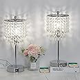 Boncoo Crystal Table Lamp Set of 2 Touch Control, Crystal Lamps with USB Ports Elegant Shade Bedside Lamp Silver, Dimmable Touch Table Lamp for Nightstand Bedroom Living Room, 4W LED Bulb Included