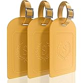 Alphabet Luggage Tags, 3 Pack Yellow Initial Bag Tags with Privacy Cover & Replaceable ID Card, Faux Leather Suitcase Tags for Travel, Flights & Cruises