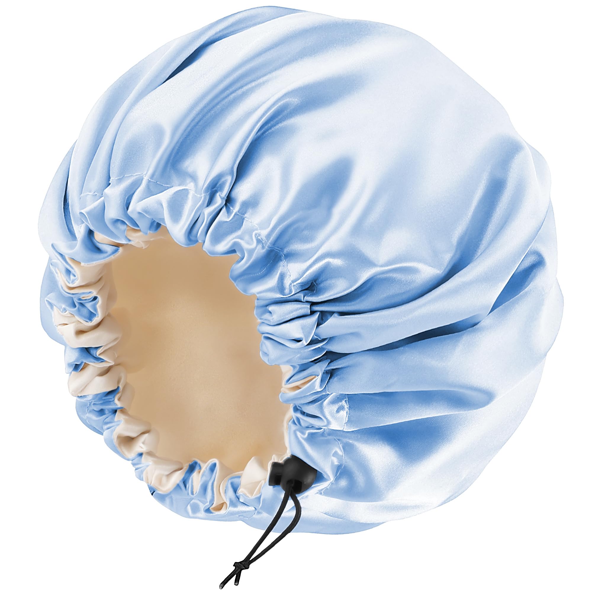 Photo 1 of Satin Silk Bonnet for Curly Hair Bonnet Braid Bonnet for Sleeping Bonnets for Women Large Double-Layer Adjustable Blue
