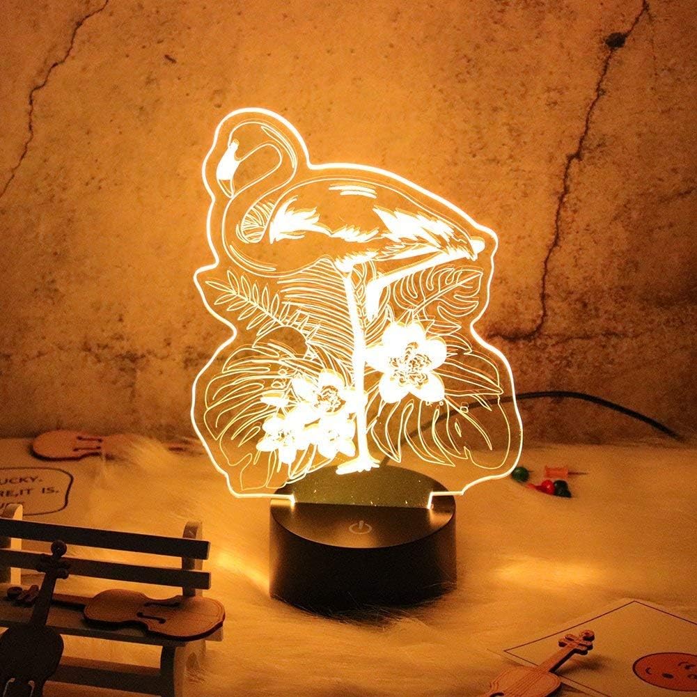 HYNAWIN 3D lamp Amazing Animal Illusion Lamps LED Optical Desk Table Lamp Gift for Kids Visual Lamp (Flamingo)