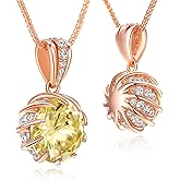 CeaKIev 6.0 Carat (12mm) Round Cubic Zirconia Pendant Necklace, 41 Diamond-Cut Accents, 18K Gold Plated Rose Gold, Adjustable 18"+2", Women’s Jewelry