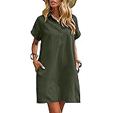 Zeagoo Womens Cotton Shirt Dress Summer Casual Short Sleeve Button Down Beach Cover Up Shirts with Pockets