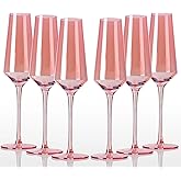 comfit 8.5oz Pink Champagne Flutes Set Of 6 - Colored Champagne Glasses Stemmed Coupes Reusable Wedding Toasting Glasses - Rose Bride Wine Glasses For Party Birthday,Wedding,Valentine's Day