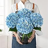 JINWOE Blue Flowers Hydrangea Artificial Flowers, 4Pcs 22" Large Lifelike Silk Artificial Hydrangeas, Full Fake Flowers for Bouquet Table Centerpieces Outdoor Wedding Indoor Home