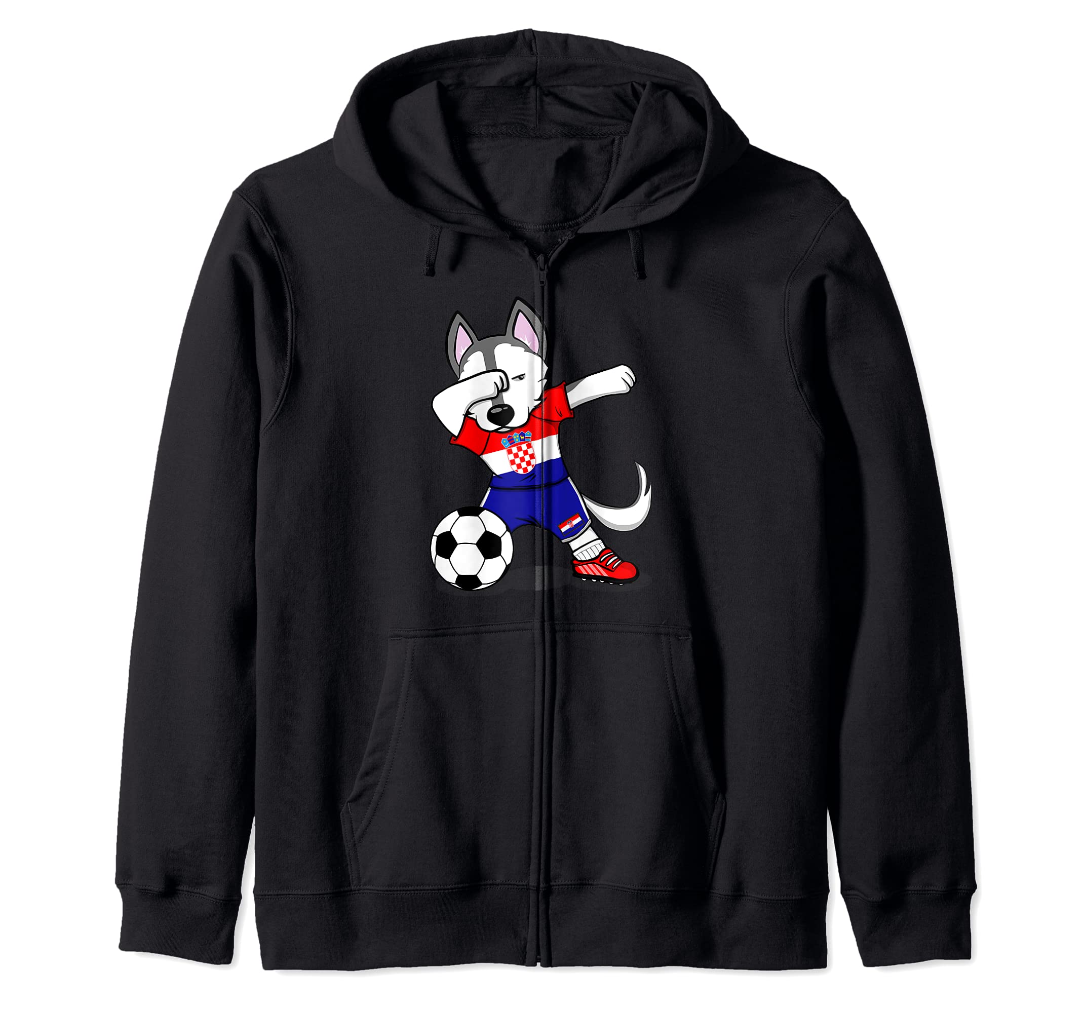 Dabbing Husky Croatia Football Croatian Flag Soccer Lovers Zip Hoodie