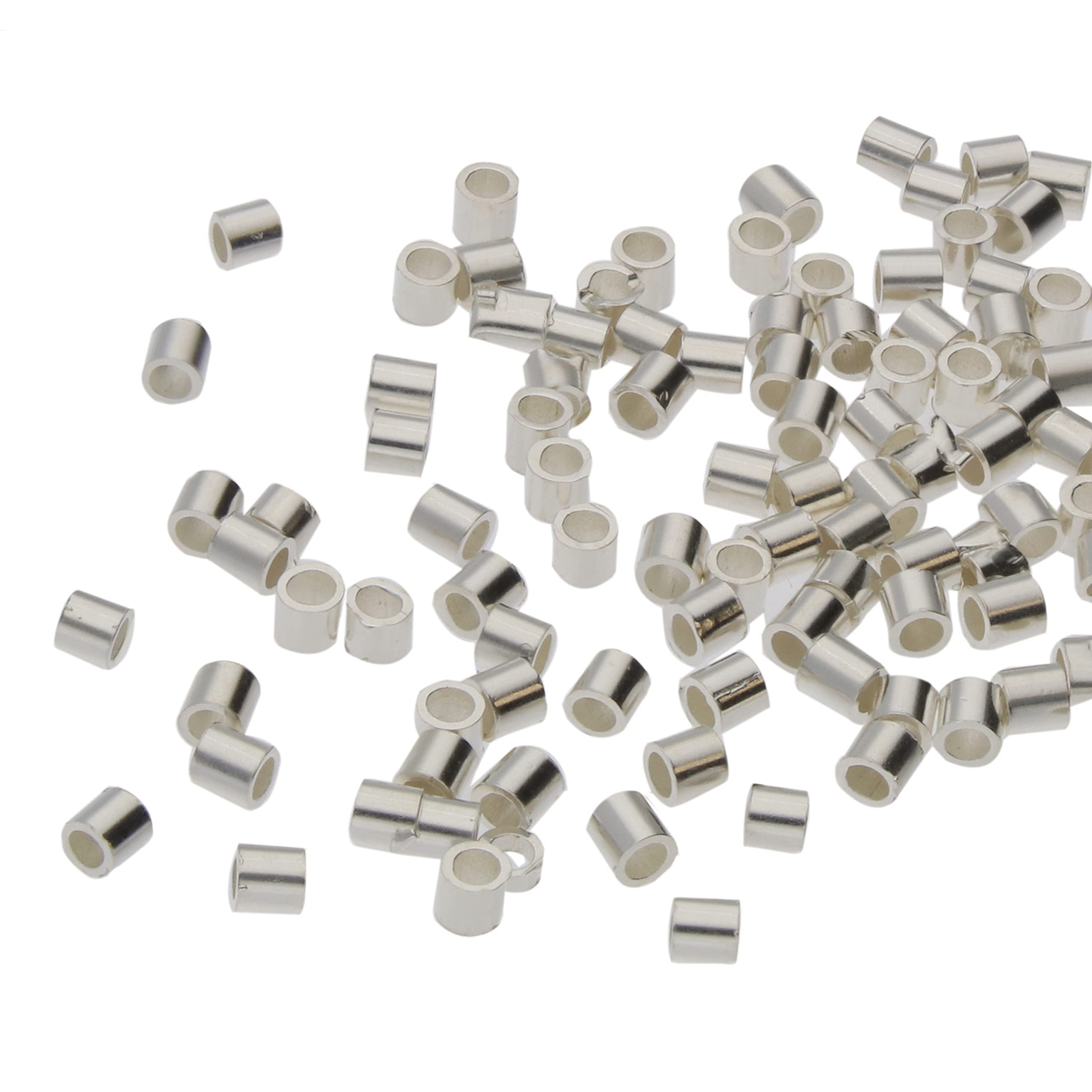 The Beadsmith Bead Elements Tube Crimp Beads, 2 x 2mm, 100 per Glass Vial, Box of 10 Vials, Silver Color, Uniform Cylindrical Shape, Designed to Secure The Ends of Jewelry Stringing Wires and Cables