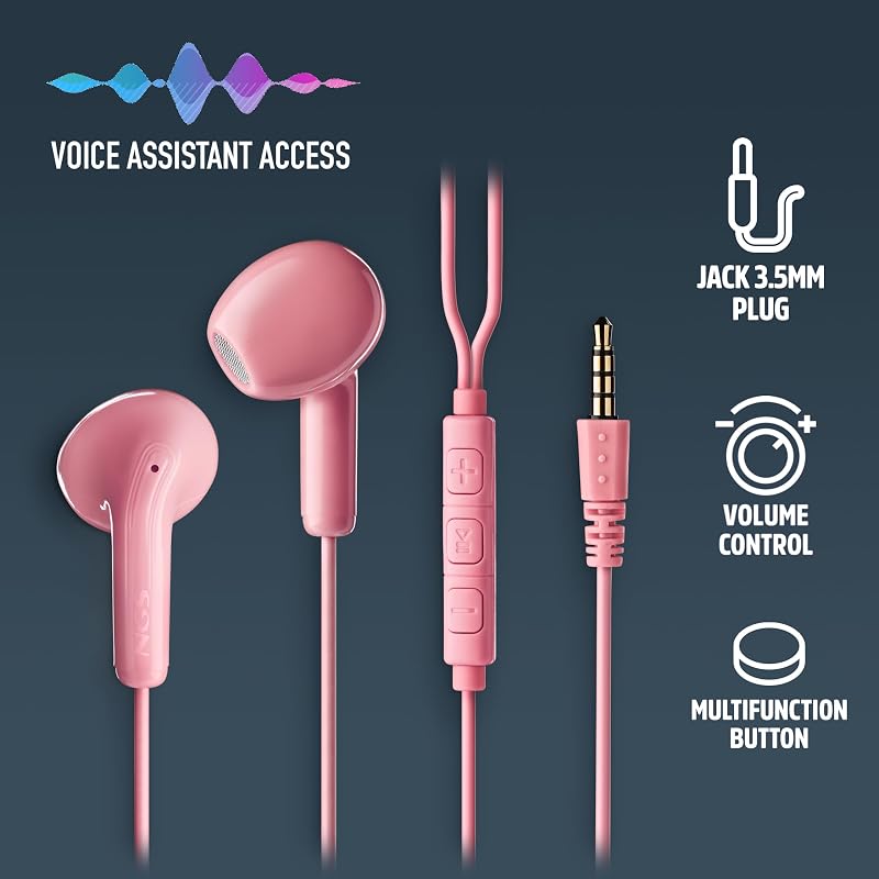 Cross Flip Pink - Cuffie Intraurali con Microfono e Pulsante Multifunzione, Controllo Musica e Chiamate Cavo 120 cm, Jack 3,5 mm