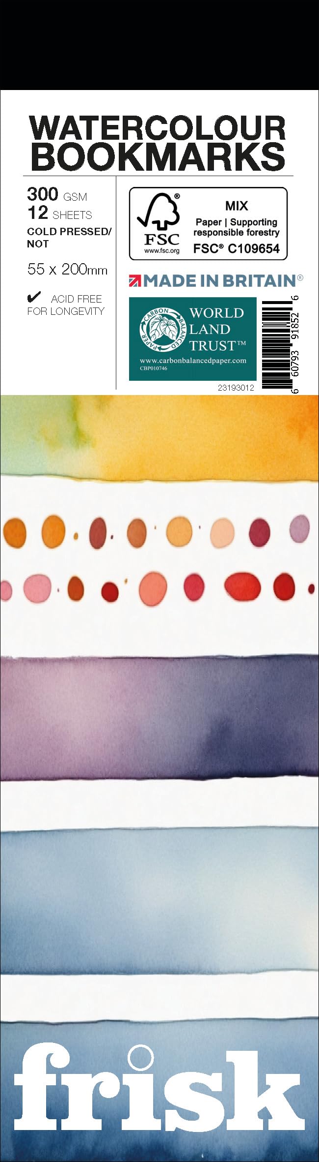 Frisk Watercolour Bookmark Pad 300gsm Cold Pressed/Not 12sheets 55x200mm, White