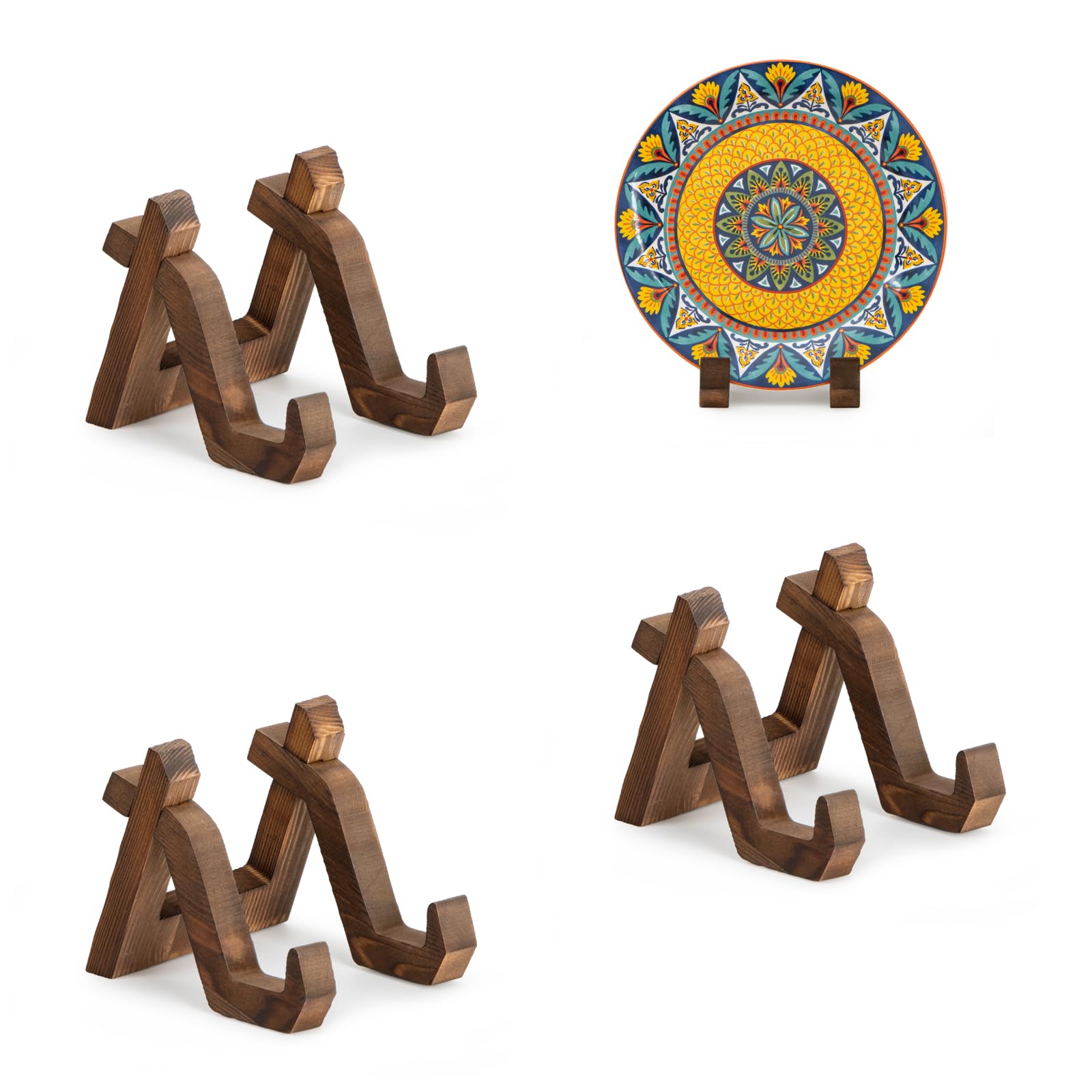 ANBOXIT Plate Display Stand, 3 Pack 4 Inch Plate Holder for Displaying, Decorative Picture Frame Dish Photo Plaque Platter Wood Stand