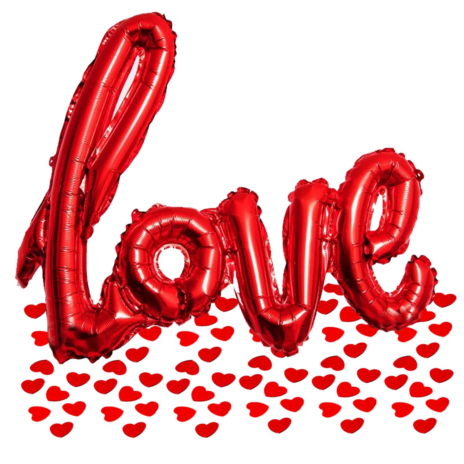 AKH® Love Letter Text Balloon with Metallic Shiny Heart Confetti | Valentines Day, Wedding, Romantic Party Decoration | Valentines Bed Table Decoration