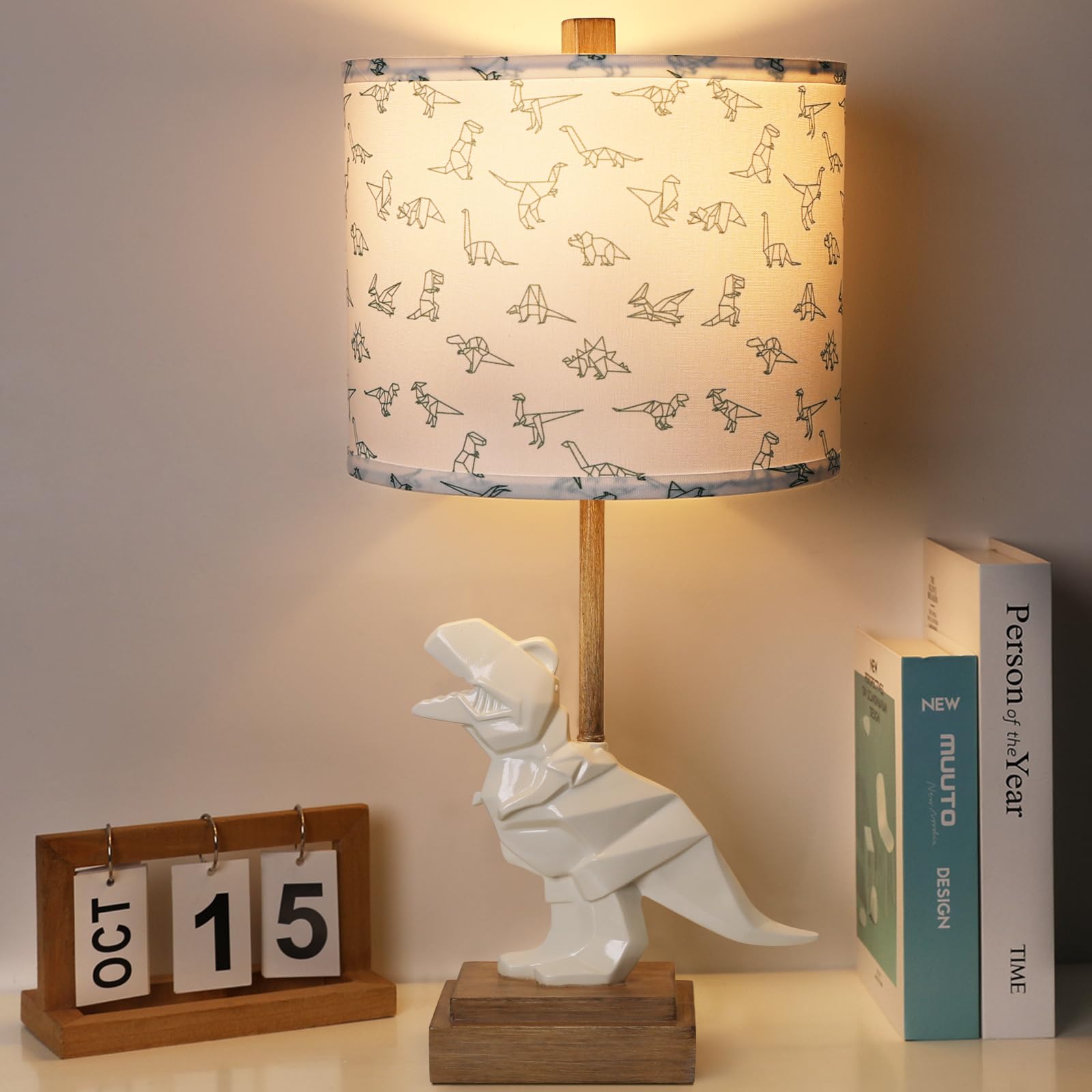 Photo 1 of Hamucd Kids Dinosaur Table Lamp for Boys Girls Bedroom 23" Bedside Lamp for Children Gift Cute Small White Nightstand Lamp for Nursery(LED Bulb Included)