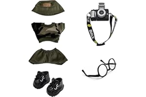 KERFULTY 6 Set 17cm Doll Clothes - Clothes for Dolls Outfit - Accessories for 17cm Dolls Clothes + Camouflage top +Black Hat + Small Camera + Glasses + Leather Shoes, No Doll Included (Style-A)
