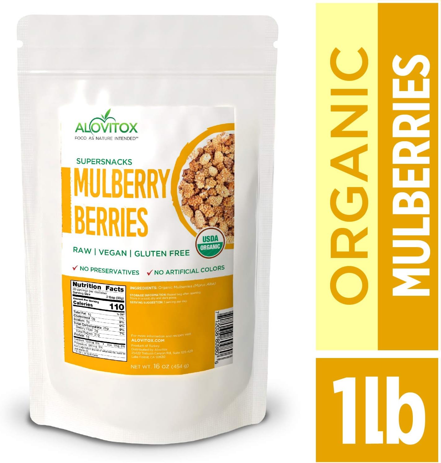 Organic Sun-Dried White Mulberries 16 oz | Raw, Vegan, Gluten Free Superfood Snack High in Antioxidants, Protein, Dietary Fiber, Vitamin A & Calcium - Great for Topping, Salads, Snacks and Baking