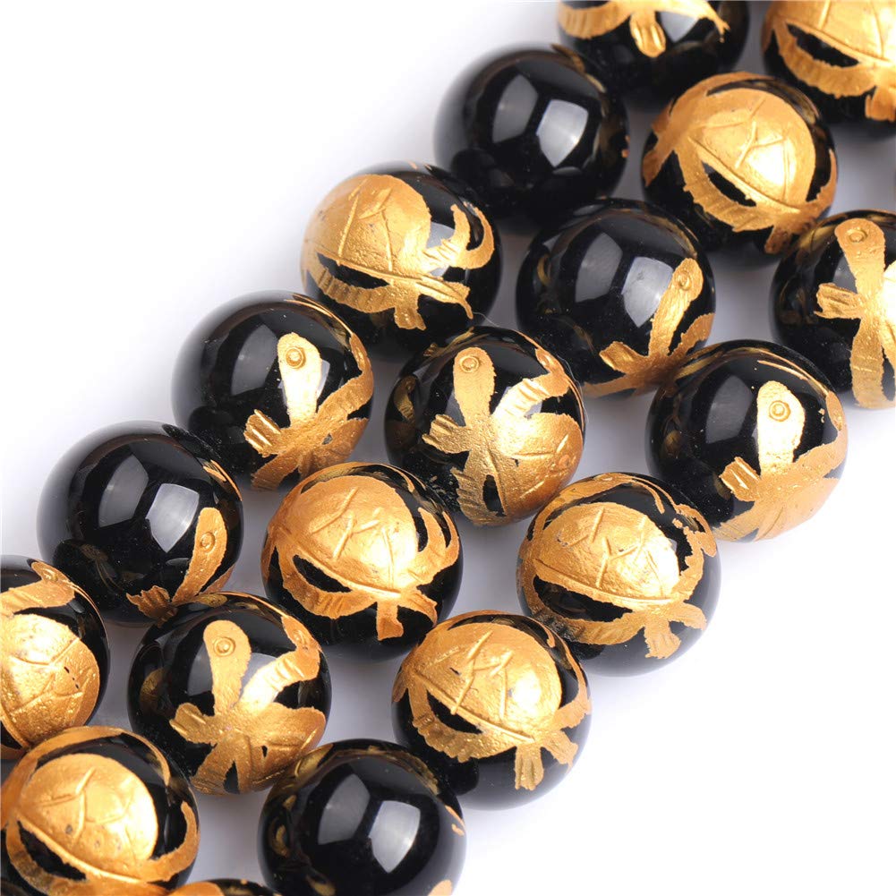 SHGbeads Natural Black Carved Tortoise Agate Gemstone Round 16mm Semi Precious Loose Beads for Jewellery Making 15 Inch