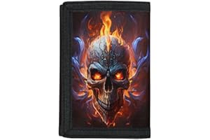 GLUDEAR Wallet for Boys, Mens Wallet, Lighting Skull Print Trifold Wallet Coin Bags Money Organizer,Fire Lighting Skull