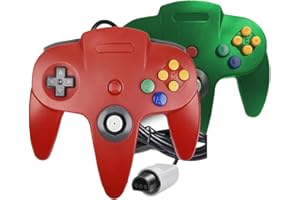Rzzhgzq 2 Pack Wired N64 Controller PC Gamepads Standard Controllers Classic N64 PC Gamepad Controller for Windows PC MAC Linux (Red+Green)