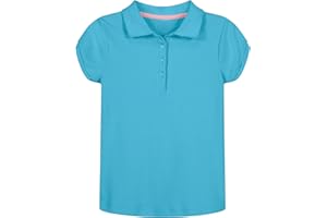 Nautica Girls' School Uniform Short Sleeve Polo Shirt, Button Closure, Soft Pique Fabric