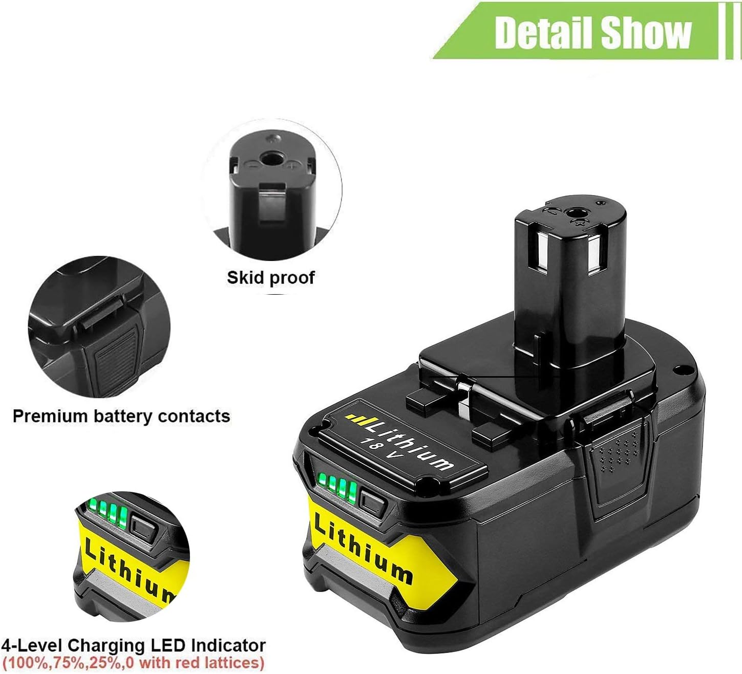 VANTTECH 18v 5.5Ah Lithium-ion Battey for Ryobi 18V Battery,Replace for Ryobi ONE P104 P108 P105 P103 BPL1820 BPL-1815 BPL-1820G BPL18151 - Image 3