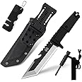 THRWCLUB Fixed Blade Knife with Sheath, Survival Knife with Rubber Handle, 11-Inch Hunting Knife Full Tang 420HC with Sharpener & Fire Starter - Ideal for Outdoor, Camping, Bushcraft