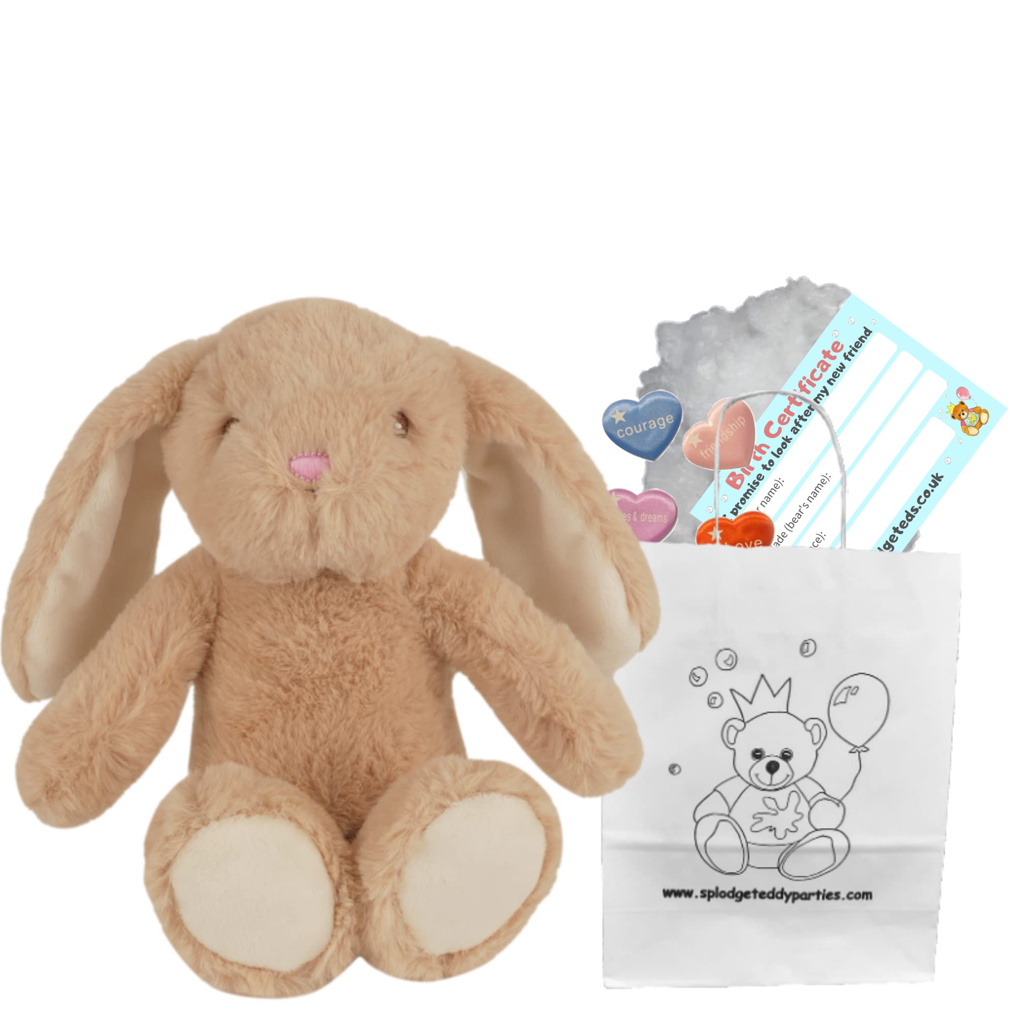 Splodge Teddy Parties - Brown Bunny Soft Plush Toy - 10 inch / 25cm - Build your own Teddy Bear - Party Kit