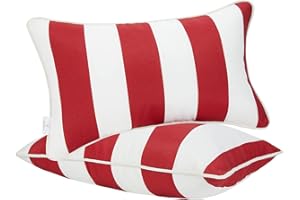 JMGBird Outdoor Lumbar Pillows, Waterproof Throw Pillows with Insert, Pack of 2, 12×20 Inch- Add a Pop of Color Outdoors (Red and White)