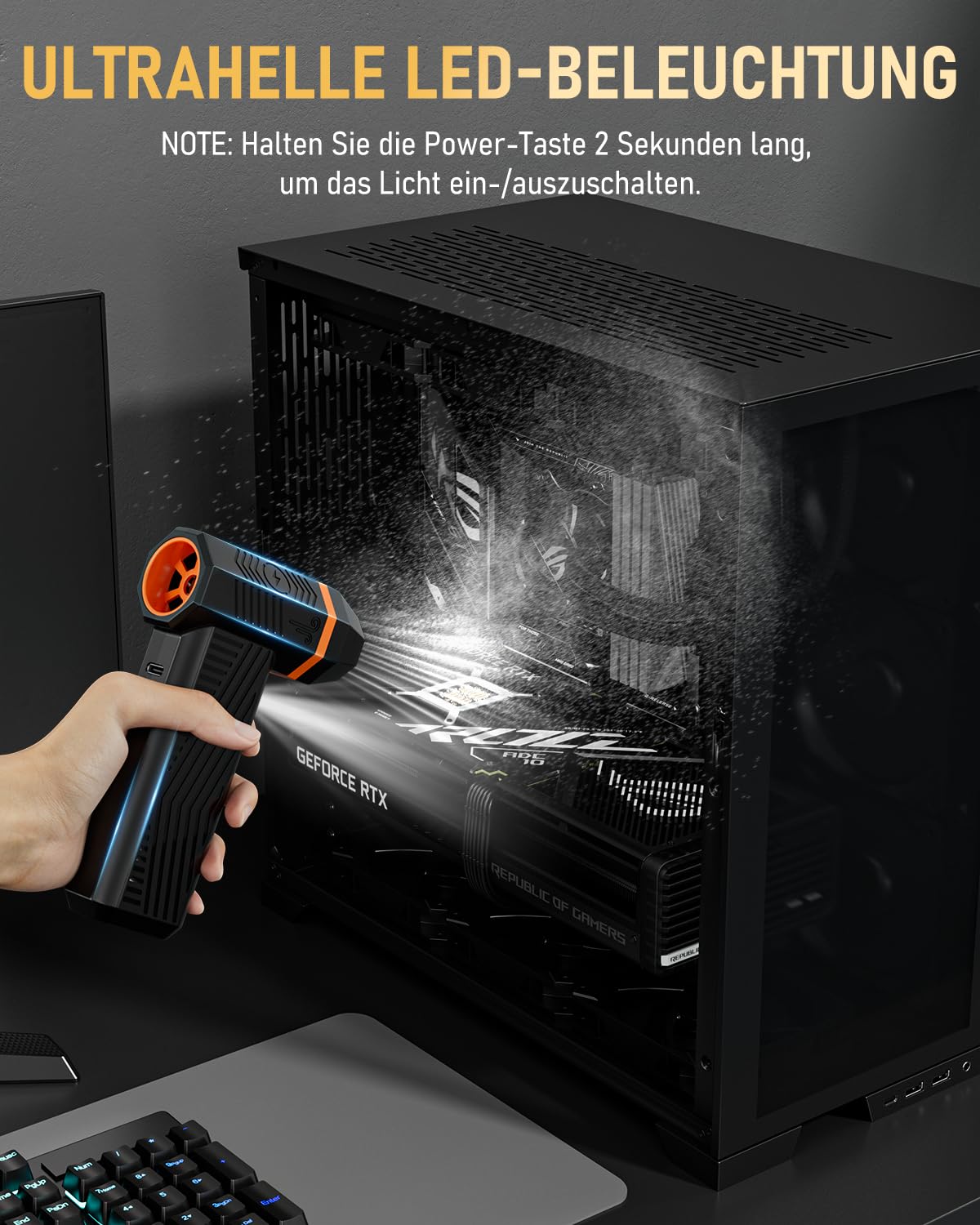 Elektrischer Staubgebläse, GLAM Air Duster Gebläse Akku, 4-stufige 150000RPM Akku Druckluftspray für die Reinigung von Elektronik, Tastatur, Computer Auto und Sofa 6