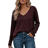 winkbay Women's Plus Size V Neck T Shirts Fall Long Sleeve Basic Tees Dressy Casual Work Tops