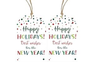 Anwyll Holiday Gift Tags with String - 50Pcs Happy Holidays Tags Merry Christmas Gift Tag Best Wishes for Happy New Year Tag Colorful Gifts Labels for Present Wrapping Holiday Christmas Party Favors