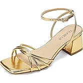 TEAIEUI Strappy Heels for Women Square Open Toe Sandals Comfort Chunky Block High Heels Ankle Strap Wedding Bridal Party Prom Dress Shoes