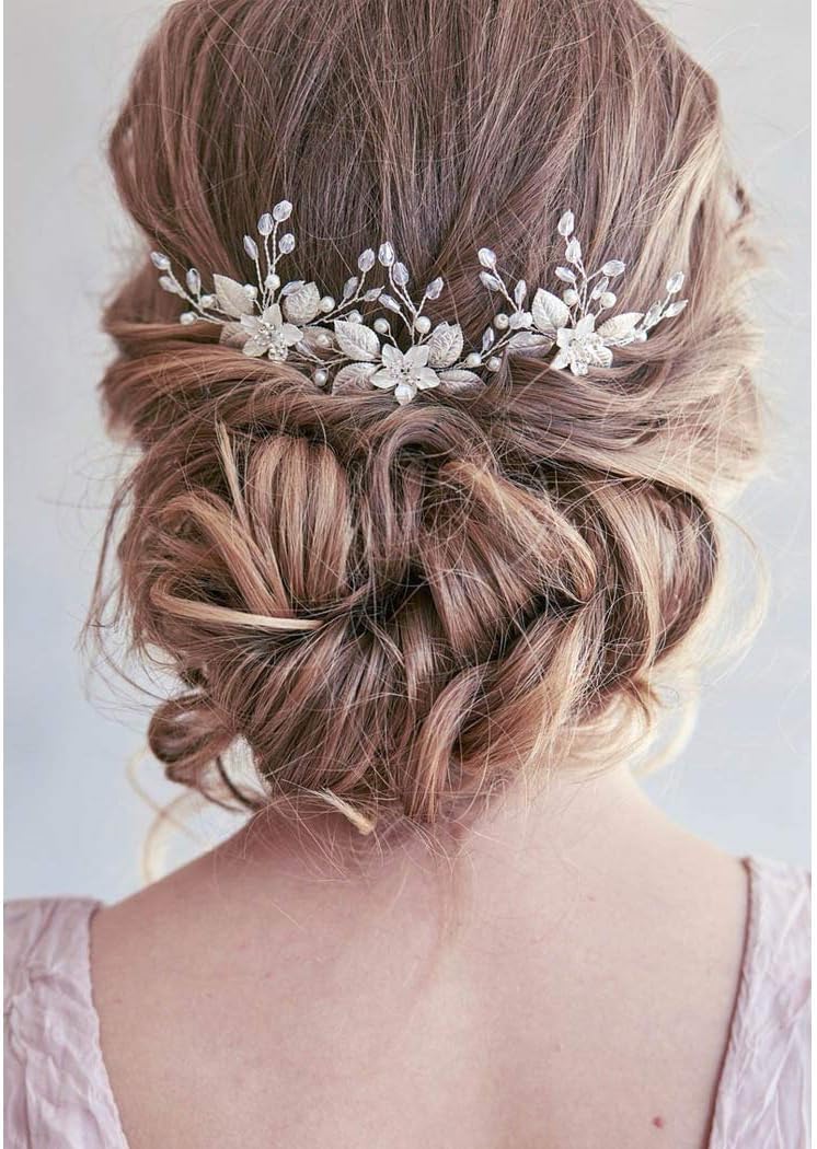 Unicra Flower Wedding Hair Pins Silver Bride Headpieces Bridal Hair Accessories for Women(Pack of 3), 3 Count (Pack of 1)