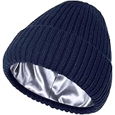 Satin Lined Beanie for Women Men, Silk Lined Beanies, Wool Warm Knit Cuffed Winter Hat Womens Skull Cap